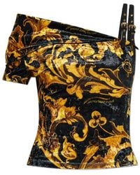 Versace Jeans Couture - Couture Barocco Printed Off-Shoulder Velvet Top - Lyst