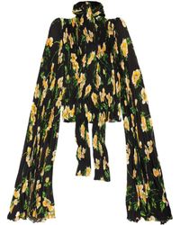 Balenciaga - Floral Printed Pleated Scarf Blouse - Lyst