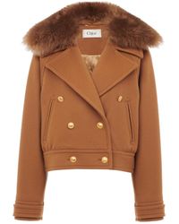 Chloé - Chloé Fur Collared Button-Up Jacket - Lyst