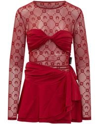 Marine Serre - Moonogram Flock Ruffle Mini Dress - Lyst