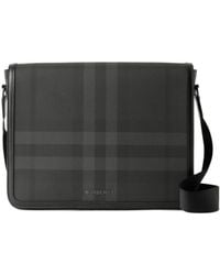 Burberry - Check-Pattern Logo Plaque Messenger Bag - Lyst