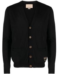 Gucci - Logo Embroidered V-Neck Cardigan - Lyst