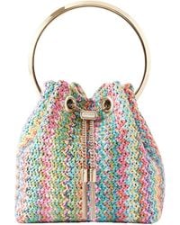 Jimmy Choo - Bon Bon Striped Woven Raffia Bucket Bag - Lyst