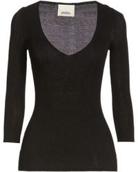 Isabel Marant - V-Neck 3/4-Sleeve Ribbed Knit Top - Lyst