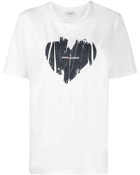 Saint Laurent - White And Black Heart T-shirt - Lyst