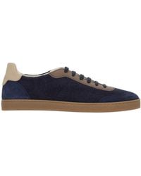 Brunello Cucinelli - Lace-Up Panelled Sneakers - Lyst