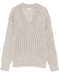 Brunello Cucinelli - V-Neck Long Sleeved Jumper - Lyst