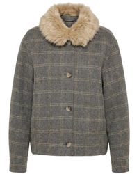 Twinset - Double Check Wool Caban Coat With Faux Fur - Lyst