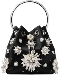 Jimmy Choo - Satin Bucket Bag With Floral Pearl Embroidery - Lyst