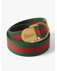 Gucci - Web Logo Engraved Striped Belt - Lyst