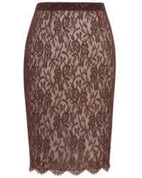 Saint Laurent - Lace Detailed Pencil Skirt - Lyst