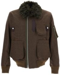 Sacai - Melton Faux-Fur Collar Zip-Up Jacket - Lyst