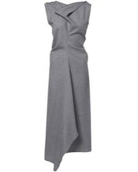 Victoria Beckham - Draped Asymmetric Wool Midi Dress - Lyst