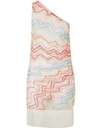 Missoni - One-Shoulder Fringed Striped Crochet-Knit Mini Dress - Lyst