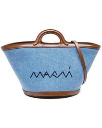Marni - Logo Embroidered Denim Tote Bag - Lyst
