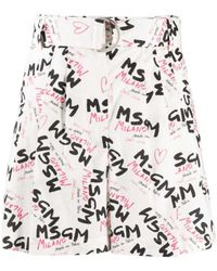 MSGM - Logo Printed Waist Casual Shorts - Lyst