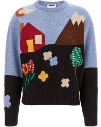 Moschino - Shetland Wool Sweater With Landscape Intarsia - Lyst