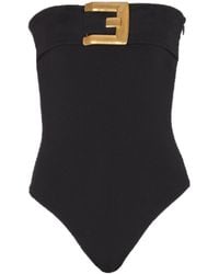 Balmain - Strapless Buckle Crepe-Texture Bodysuit - Lyst