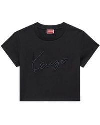 KENZO - Signature' Embroidered Cropped T-Shirt - Lyst