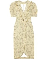 Alessandra Rich - Garden Party Bow-Detailed Floral-Print Silk Crepe De Chine Midi Dress - Lyst