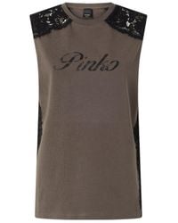 Pinko - Lace-Panelled Logo-Print Top - Lyst