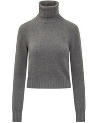 Ami Paris - Cropped Cashmere Turtleneck Sweater With Ribbed Details - Lyst