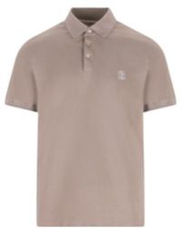 Brunello Cucinelli - Logo Embroidered Short-Sleeved Polo Shirt - Lyst