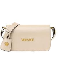 Versace - Tag Foldover Top Mini Shoulder Bag - Lyst