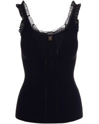 Elisabetta Franchi - Logo Plaque Lace-Trim Ribbed Top - Lyst