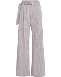 Brunello Cucinelli - Striped Cotton And Silk Poplin Loose Track Trousers With Monili - Lyst