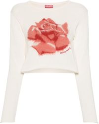 KENZO - Rose Intarsia-Knit Cropped Jumper - Lyst