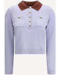 Self-Portrait - Contrast Collar Knit Top - Lyst