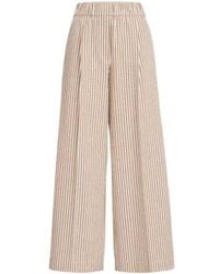 Brunello Cucinelli - Techno Cotton Striped Seersucker Baggy Track Trousers With Monili - Lyst
