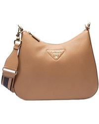 Prada - Logo Plaque Zipped Shoulder Bag - Lyst
