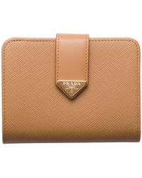 Prada - Small Saffiano And Smooth Leather Wallet - Lyst