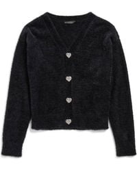 Balenciaga - Heart Crystal-Button Fluffy Cardigan - Lyst