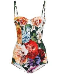 Dolce & Gabbana - Flower Print Padded Balconette One Piece Swimsuit - Lyst