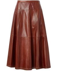 Ulla Johnson - Aninda Patchwork Perforated Leather Midi Skirt - Lyst