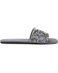 Miu Miu - Slider Crystal-Embellished Satin Sandals - Lyst