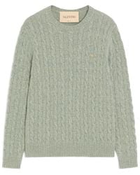 Valentino - Cable-Knit Wool Sweater With Vlogo - Lyst