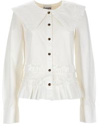 Ganni - Ruffled Long-Sleeved Shirt - Lyst
