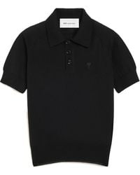 Ami Paris - Logo Embroidered Knitted Polo Top - Lyst