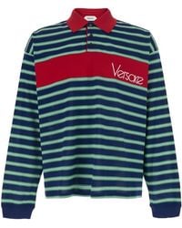 Versace - Logo-Detail Striped Long-Sleeve Polo Shirt - Lyst