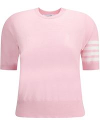Thom Browne - 4 Bar Sheer Sleeved Fine-Knitted T-Shirt - Lyst