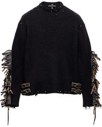 Prada - Wool Crew-Neck Sweater With Fringe And Studs - Lyst