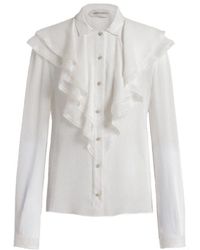 Alberta Ferretti - Silk Creponne Ruffle Blouse - Lyst