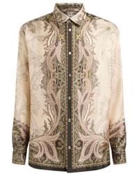 Etro - Silk Twill Shirt With Placed Pegaso Print - Lyst