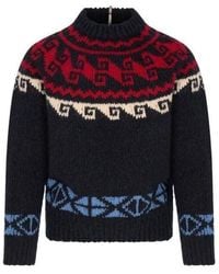 Moncler - Geometric Jacquard Wool Alpaca Blend Sweater - Lyst