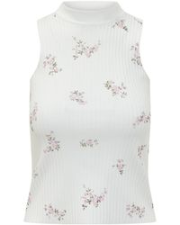 MSGM - Floral Printed Ribbed Top - Lyst