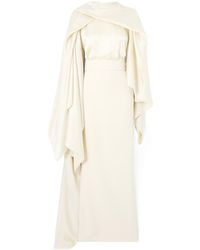 Solace London - Cape-Effect Belted Satin And Crepe Gown - Lyst